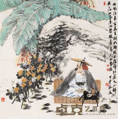 冯远 2004年作 芭蕉听雨 立轴 70×69cm